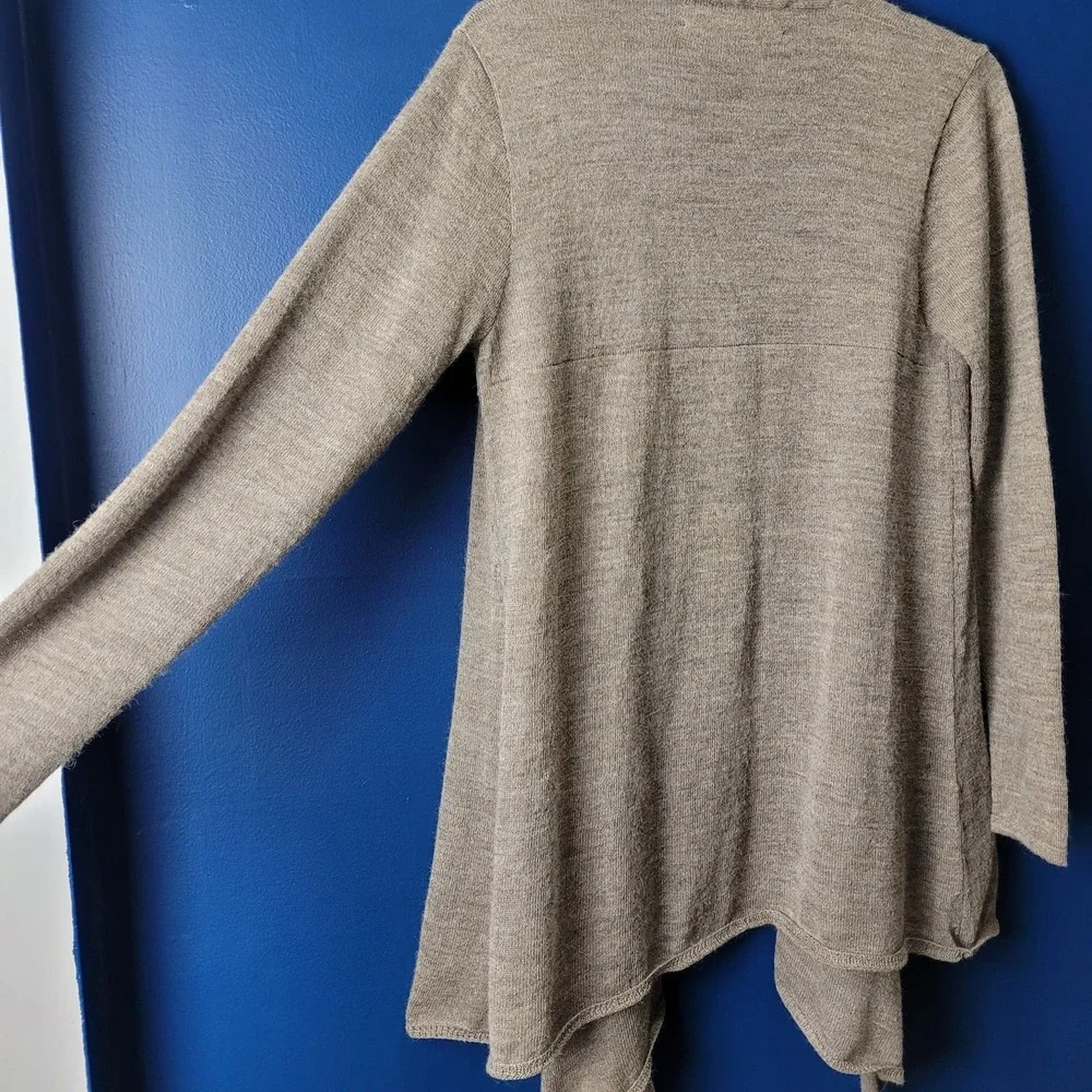 Pure Alpaca 100% Baby Alpaca Waterfall Open Cardigan Sweater M Brown Longline - Picture 3 of 13